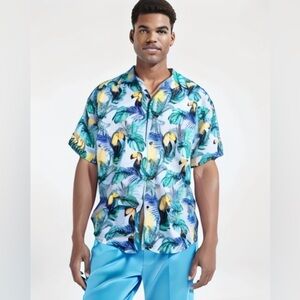 Caribbean Joe Big & Tall Silk Blend Hawaiian Tropical Toucan Parrot Bird Shirt